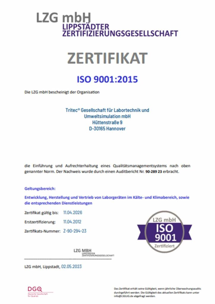 LZG Zertifikat 9001 TRITEC 294